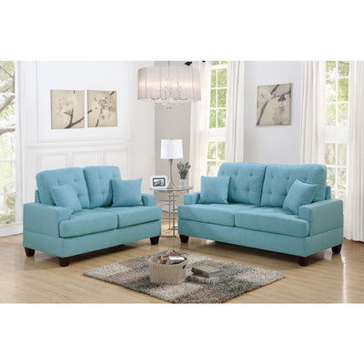 Polyfiber 2 Piece Sofa Set With Plush Cushion In Blue