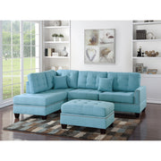 Polyfiber 3 Piece Sectional Set With Plush Cushion In Blue