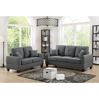 Polyfiber 2 Piece Sofa Set With Nail head Trims In Gray