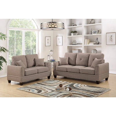 Polyfiber 2 Piece Sofa Set With Nail head Trims In Light Brown