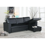 Faux Leather Convertible Sectional With Storage Black