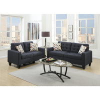 Linen Fabric 2 Pieces Sofa Set In Dark Gray