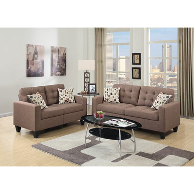 Linen Fabric 2 Pieces Sofa Set In Light Brown