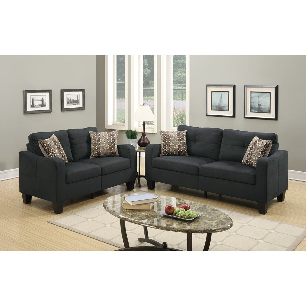 Polyfiber 2 Pieces Sofa Set With Accent Pillows Dark Gray