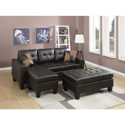 Bonded Leather All In One Sectional With Ottoman And 2 Pillows In Espresso Brown