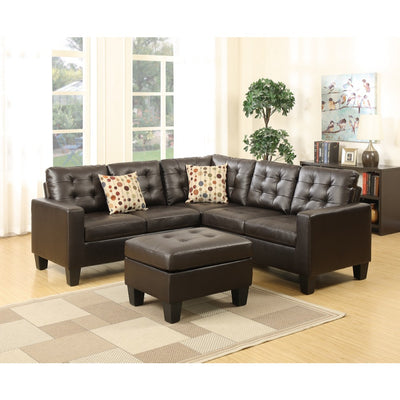 Bonded Leather 4 Pieces Sectional With Cocktail Ottoman and Pillows In Espresso Brown