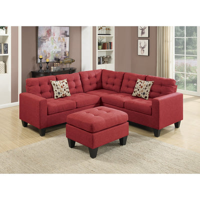 Linen Fabric 4 Pieces Sectional With Cocktail Ottoman and Pillows In Carmine Red