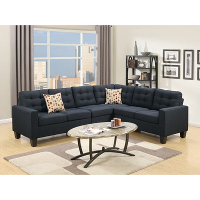 Polyfiber Fabric 4 Pieces Sectional With 2 Pillows In Black