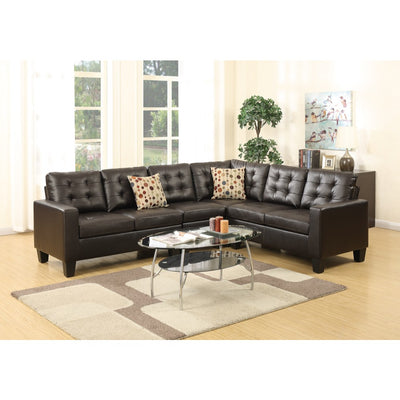 Bonded Leather 4 Pieces Sectional With Pillows In Espresso Brown
