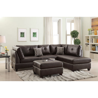 Plushed Bonded Leather 3 Pieces Sectional Set In Brown