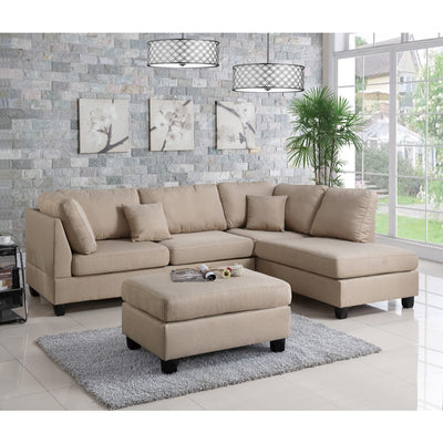 Linen Fabric 3 Pieces Sectional In Sand Beige