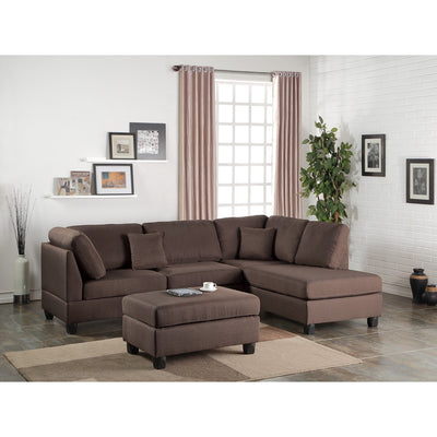 Linen Fabric 3 Pieces Sectional In Chocolate Brown