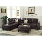 Bonded Leather 3 Pieces Sectional Set In Espresso Brown