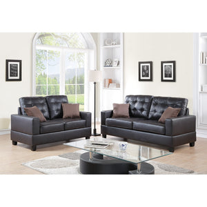 2 Pieces Sofa Set With Pillows In Dark Brown