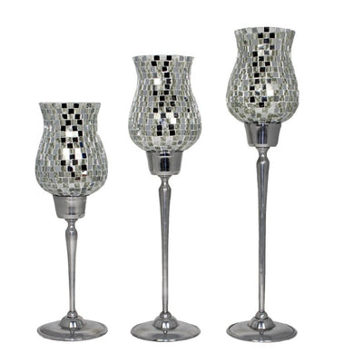 Clear Mosaic Candle Holders, Silver (Set of 3)