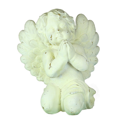 Sitting And Praying Angle Polyresin Statue, Cream