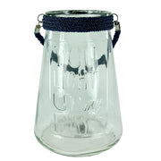 Clear Glass Lantern With Rope, Dark Blue