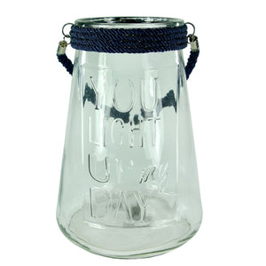 Clear Glass Lantern With Rope, Dark Blue