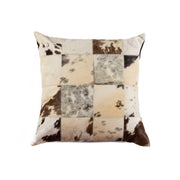 18" X 18" X 5" Salt And Pepper Black And White Patchwork Cowhide Pillow