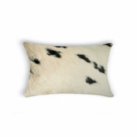 12" x 20" x 5" White And Black Cowhide Pillow