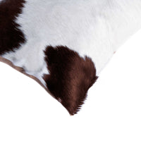 12" x 20" x 5" White And Brown Cowhide Pillow