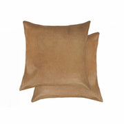 18" x 18" x 5" Tan Cowhide Pillow 2 Pack