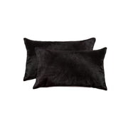 12" x 20" x 5" Black Cowhide Pillow 2 Pack