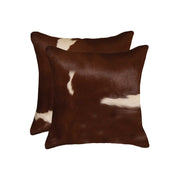 18" x 18" x 5" Brown And White Cowhide Pillow 2 Pack