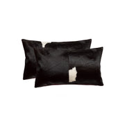 12" x 20" x 5" Black And White Cowhide Pillow 2 Pack