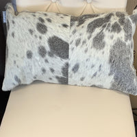 Set of 2 Gray And White Natural Cowhide Pillows