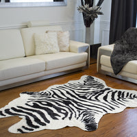 5.25' X 7.5' Zebra Black And White Faux Hide Area Rug