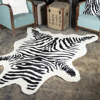 5.25' X 7.5' Zebra Black And White Faux Hide Area Rug