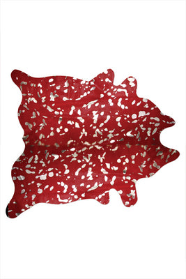 7' X 5' X 6' Red And Silver Cowhide Area Rug