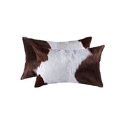 12" x 20" x 5" White And Brown Cowhide Pillow 2 Pack