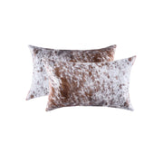 12" x 20" x 5" Salt And Pepper White And Brown Cowhide Pillow 2 Pack