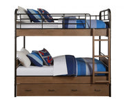79" X 42" X 71" Antique Oak And Gunmetal Twin Over Twin Bunk Bed