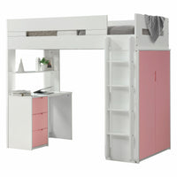 78" X 41" X 70" White And Pink Laminated Veneer Lumber Loft Bed