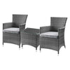 24" X 24" X 35" 3Pc Gray Fabric And Wicker Patio Bistro Set