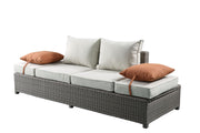83" X 31" X 26" 2Pc Beige Fabric And Gray Wicker Patio Sofa And Ottoman Set