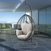 38" X 38" X 79" Beige Fabric And Black Wicker Patio Swing Chair With Stand