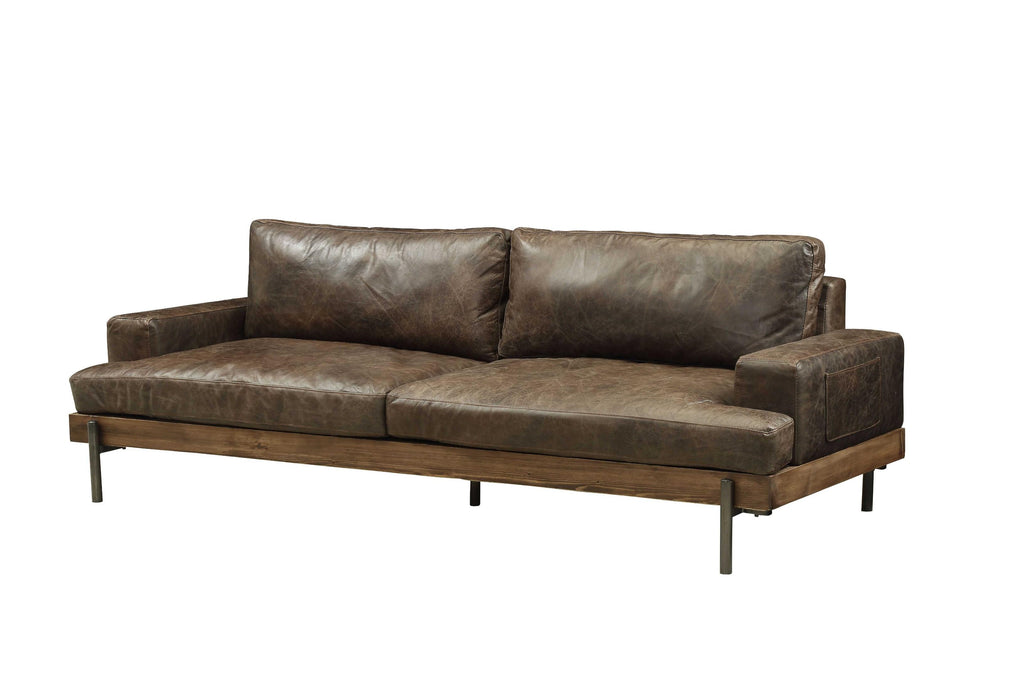 95" X 39" X 32" Distressed Chocolate Top Grain Leather Sofa