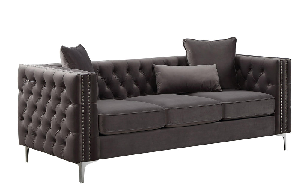 86" X 34" X 30" Dark Gray Velvet Sofa