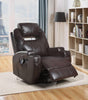 34" X 37" X 41" Brown Bonded Leather Match Swivel Rocker Recliner With Massage