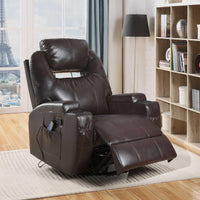 34" X 37" X 41" Brown Bonded Leather Match Swivel Rocker Recliner With Massage