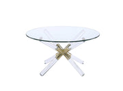 34" X 34" X 18" Gold, Clear Acrylic And Clear Glass Coffee Table