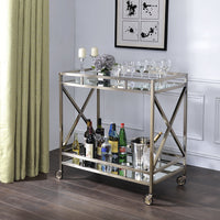 34" X 20" X 35" Antique Brass Metal Serving Cart