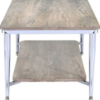 48" X 24" X 19" Gray Oak And Chrome Metal Tube Coffee Table