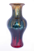 18" Foiled & Lacquered Ceramic Vase - Gold, Green And Red