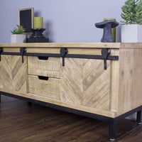 Natural Wood TV Stand with 2 Doors and 2 Drawers