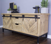 Natural Wood TV Stand with 2 Doors and 2 Drawers